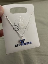 Disney Park Mickey Mouse Faux Sapphire September Birthstone Necklace Silver Tone image 6