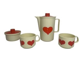 Gowi Children's Tea Set Austrian Plastic Heart Design Vintage Cups Pitch... - $14.82
