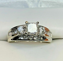 14k White Gold Plated 2.80Ct Princess Simulated Diamond Engagement 3-Stone Ring - £100.89 GBP