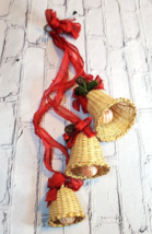 Boho  Wicker Rattan Bell Hanging Door Wall Decor Red Ribbon Pine Cone Ch... - £15.59 GBP