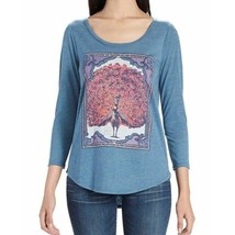 NWT Womens Size Small Lucky Brand 3/4 Sleeve Scoop Neck Graphic Peacock T-Shirt - £15.70 GBP