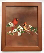 Rare Folk Art Oil On Marble Cardinal Birds Painting. Framed. Early 20th century  - £160.36 GBP