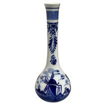 Vintage 1980&#39;s Delft Blue Holland 6 1/4&quot; Bud Vase Hand Painted Windmill ... - $14.25