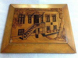 VINTAGE OLD WOOD HANDCRAFT PYROGRAPHY RECTANGLE PLATE-MUSEUM HOUSE-PPSH-... - $64.35