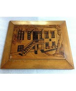 VINTAGE OLD WOOD HANDCRAFT PYROGRAPHY RECTANGLE PLATE-MUSEUM HOUSE-PPSH-... - £50.39 GBP