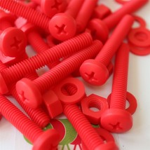 20x Red Screws Plastic Nuts &amp; Bolts, Washers, M6 x 40mm, Anti-Corrosion - £14.63 GBP