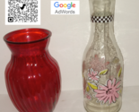 Flower Vases, 2, One Red, &amp; 1 Clear With Floral Design - £10.38 GBP