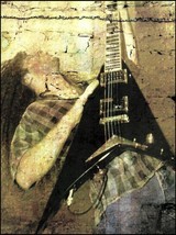 Megadeth Marty Friedman playing Jackson Randy Rhoads guitar pin-up artwork - £3.57 GBP