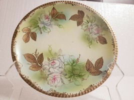 Vintage Hand Painted NIPPON 10&quot; Plate Roses Gold Gilt Rim, Leaves &amp; Accents - £29.28 GBP