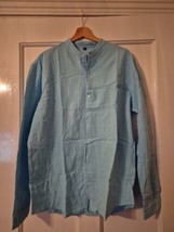 Mens XL Cotton/Linen Long Sleeved Blue Shirt - £9.90 GBP