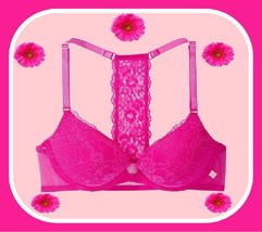 36B Hot Pink Posey Lace FrontClose ExtremeLift Victorias Secret Plunge PU UW Bra - £31.96 GBP