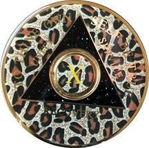 10 Year AA Medallion Leopard Print Tri-Plate Bling Bling Chip - $17.81