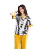 Sleep Wear 100% Soft Cotton Cat Print Striped Pajama Set Lounge wear M L... - $29.95