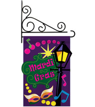 Mardi Gras Time - Applique Decorative Metal Fansy Wall Bracket Garden Flag Set G - £24.08 GBP