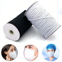 Flat Braided Elastic Band 1/4&quot; (6mm) width White Black 90-130 yards Roll - £12.43 GBP+