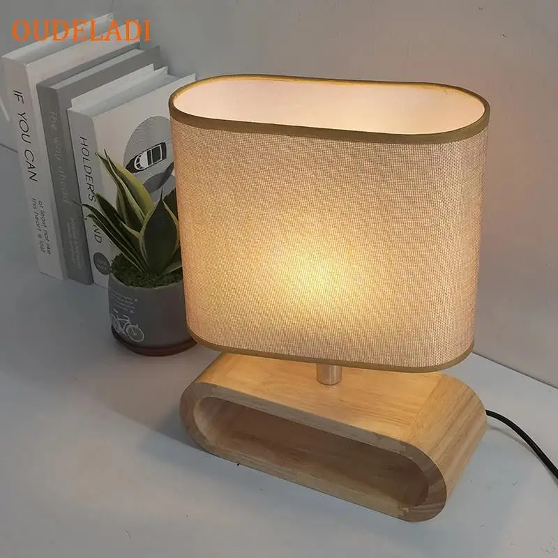 Nordic wood base table lamp cloth lampshade light fixture E27 living room - $58.11