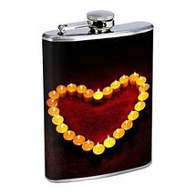 Candle Heart Hip Flask Stainless Steel 8 Oz Silver Drinking Whiskey Spir... - £7.82 GBP
