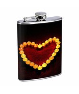 Candle Heart Hip Flask Stainless Steel 8 Oz Silver Drinking Whiskey Spir... - $186.26 MXN