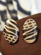 Vintage Hand-Painted Animal Print Wood Earrings Lightweight Boho Stateme... - £22.75 GBP