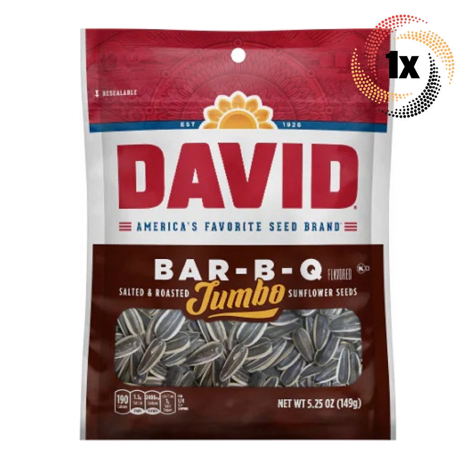 1x Bag David Jumbo Bar-B-Q Barbecue Sunflower Seed | 5.25oz | Salted &amp; R... - $10.36