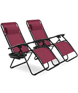 2 Pieces Folding Lounge Chair with Zero Gravity-Dark Red - Color: Dark Red - £117.12 GBP
