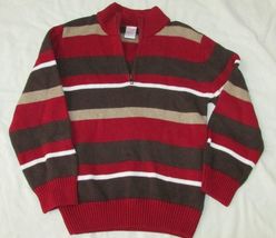 Boys Gymboree brown tan red wide striped sweater holiday 5-6 pullover 1/... - $12.34