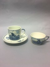 Vintage Lot of 3 Hand Painted Delft Blue Holland Cup Mug Windmill Flowers saucer - £23.73 GBP