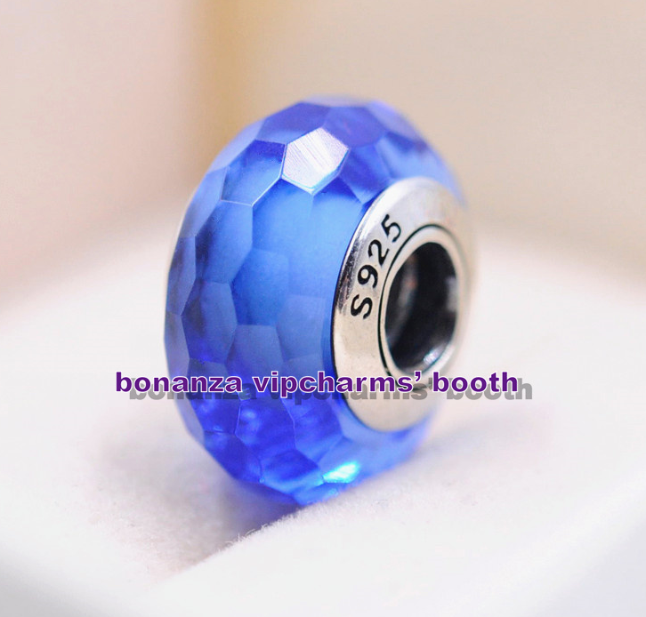 925 Sterling Silver Handmade Glass Bead Fascinating Blue Faceted Murano Glass Ch