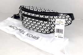 New Michael Kors Mott Medium Waist Pack Sling Bag White Black Logo  B2F - $128.69