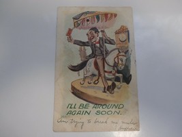 ANTIQUE EMBOSSED POSTCARD-I&#39;LL BE AROUND AGAIN SOON-CARNIVAL MERRY-GO-ROUND - £3.99 GBP