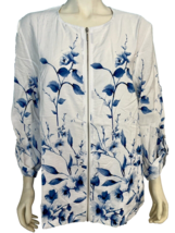 Chico&#39;s White and Blue Floral Zip Front Long Sleeve Lightweight Jacket S... - $23.74