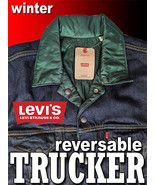 RARE LIMITED MEN LEVIS TRUCKER REVERSIBLE JACKET BLUE DENIM PADDED QUILTED XL 2X - $124.99