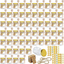 60 Pack Mini Honey Jars1.5 oz Glass Honey Jars with Metal LidsWooden DippersB... - £30.49 GBP