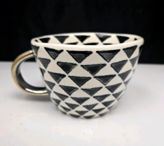 World Market Geometric Mug Cup with Gold Handle Black and White Triangles - £11.59 GBP