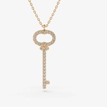 0.30Ct Rund Künstlicher Diamant Schlüssel Charm Anhänger Halskette 14K Rose Gold - £64.92 GBP