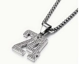 Baseball Silver Plated Iced CZ Number Pendant Chain 24&quot; Drip Necklace #24 - £17.79 GBP