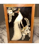 VINTAGE Capiz Abalone 3D Shell Art White Peacock Flowes Framed Handmade ... - $64.95