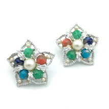 SARAH COVENTRY Fantasy clip-on earrings - vintage 1967 silver-tone faux gemstone - £12.06 GBP