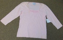 Womens Sweater Sagharbor Pink Inset Round Neck 3/4 Sleeve Shirt-size M - £13.29 GBP