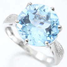 Huge Blue Topaz and Diamond Statement Ring in Sterling Silver - £52.45 GBP