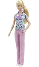 Barbie Nurse Blonde Doll with Scrubs Featuring a Medical Tool Print Top - £19.91 GBP