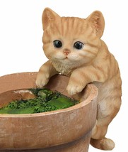 Lifelike Pot Pal Hanging Orange Tabby Cat Statue 8&quot;Tall With Glass Eyes Decor - £23.76 GBP