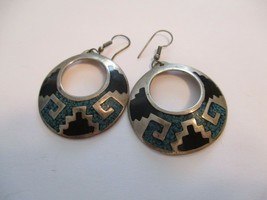 Navajo Earrings Chipped Turquoise Alpaca Hand Made Vintage - £41.04 GBP