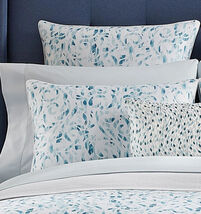 Sferra Azure Euro Sham Brushstrokes White Piping Cotton Sateen Print Ita... - $27.00