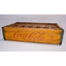 Vintage Yellow &amp; Red COCA-COLA 24 Bottle Wood Crate Case Box Old 18&quot; x 1... - $49.50