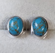 Santa Fe Style Mojave Turquoise Sterling Silver Disk Button Earrings 3.6... - £17.26 GBP