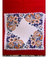 Vintage Ladies Hankie 10 x 11&quot; Floral Design Multi-Color Lavender Croche... - €8,65 EUR