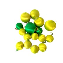 16 VTG MCM Yellow and Green Satin Christmas Ornaments 1.5 to 3 Inch Some Damage - £14.69 GBP