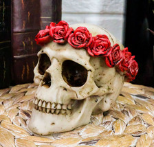 Ebros Day of The Dead Red Rose Laurel Flower Wreath Sugar Skull Figurine... - $328.55 MXN