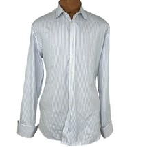 John Varvatos Shirt Mens 17.5 Long White Striped Button Up French Cuff S... - $25.24